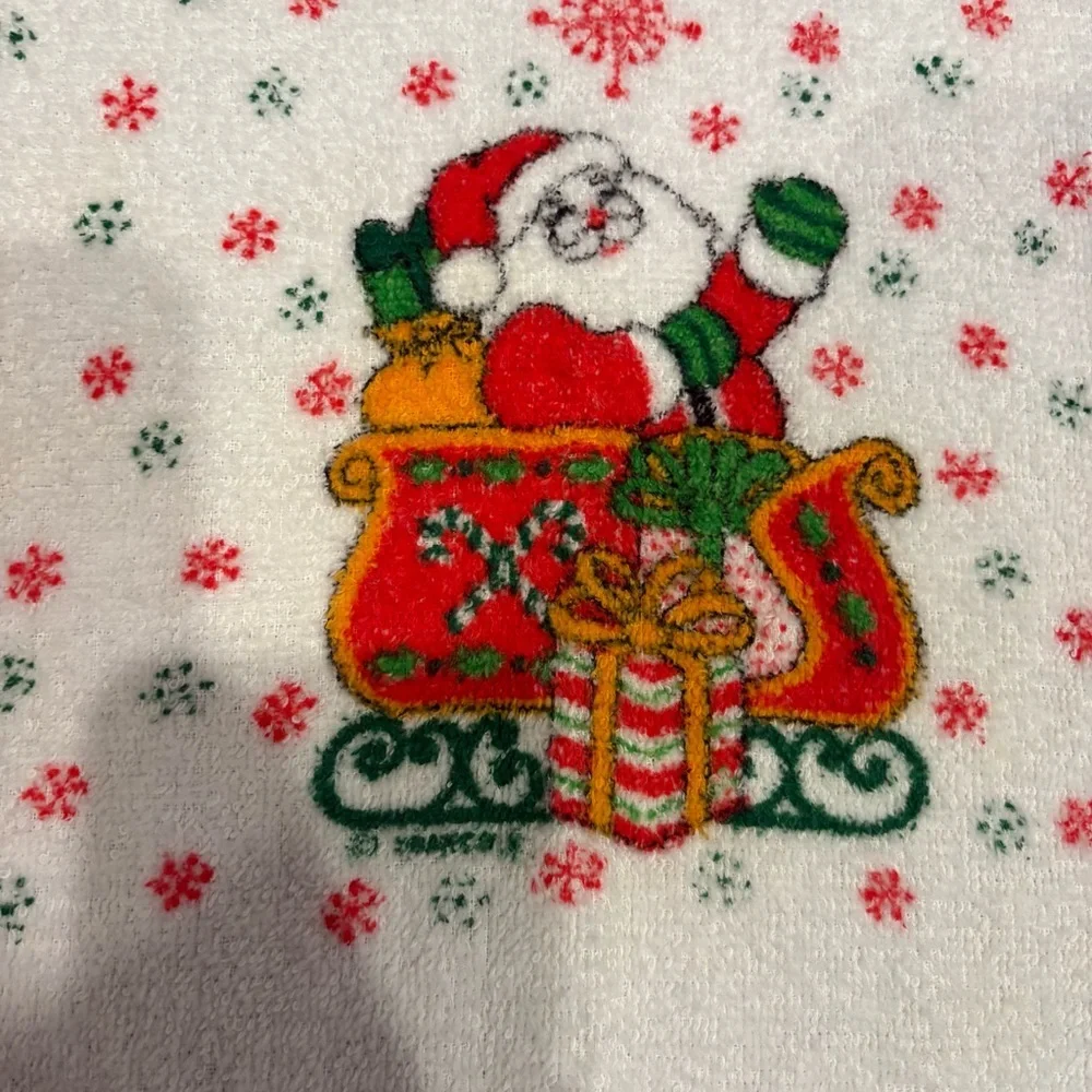 Vintage Christmas Santa Claus In Sleigh Hand Dish Towel